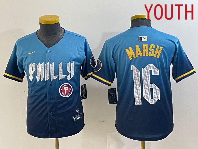 Youth Philadelphia Phillies #16 Marsh Blue City Edition Nike 2024 MLB Jersey style 4